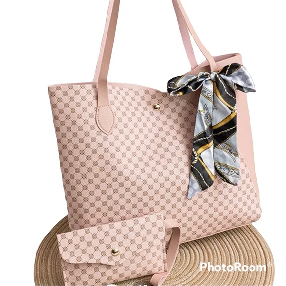 totes Handbags - pink tote bag with purse and scarf